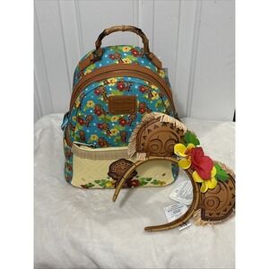 NWT Loungefly Disney Polynesian Resort Tiki Backpack & Mickey Ears